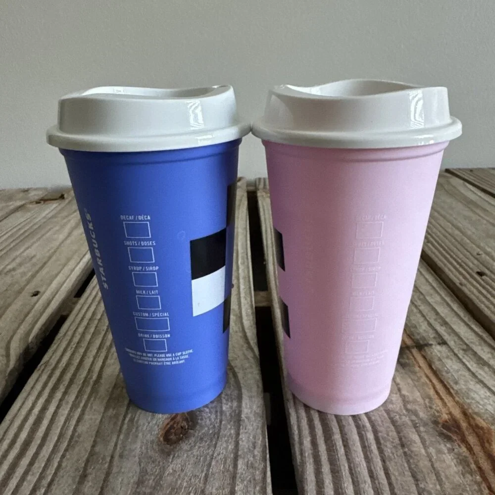 Lot of 2 Starbucks‎ 16 ounce Reusable Coffee Cups Blocks Geometric